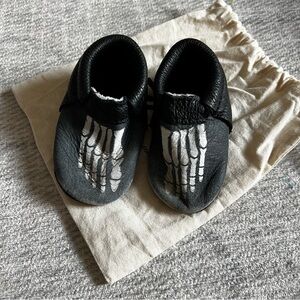 Freshly Picked Black Skeleton Kids Moccasins Shoes Size 3